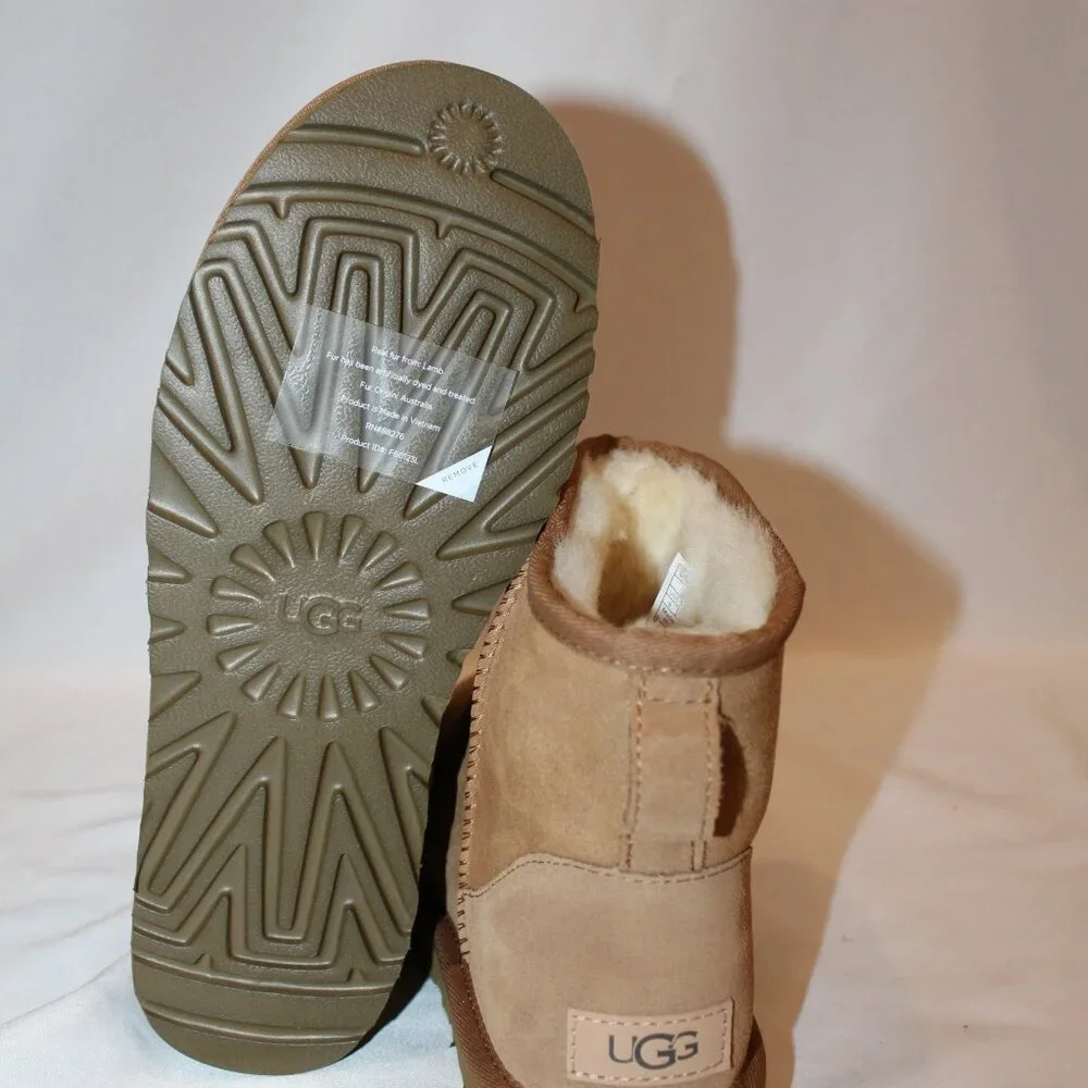 UGG‎ WOMEN'S MINI SUEDE SHEARLING LINED ANKLE BOOTS CHESTNU NEW